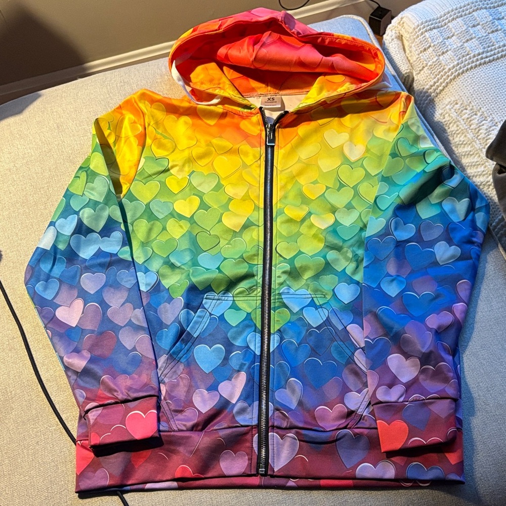 Rainbow Heart Gradient Zip-Up Hoodie.